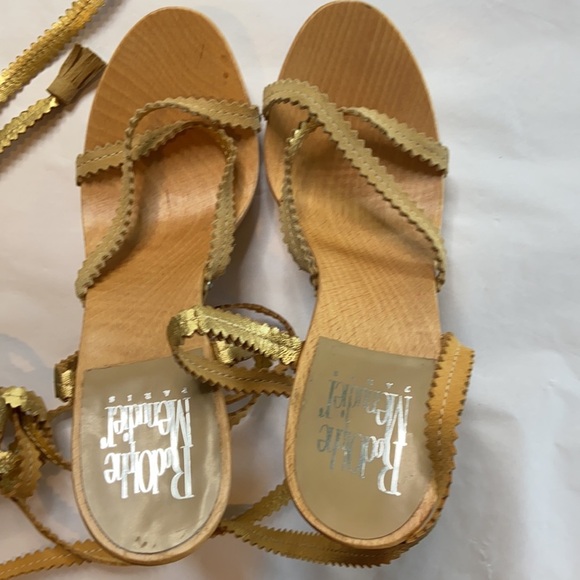 RODOLPHE MENUDIER WOODEN GOLD SUEDE PLATFORM HIGH WRAP‎ SANDAL SIZE 9 - Picture 4 of 6